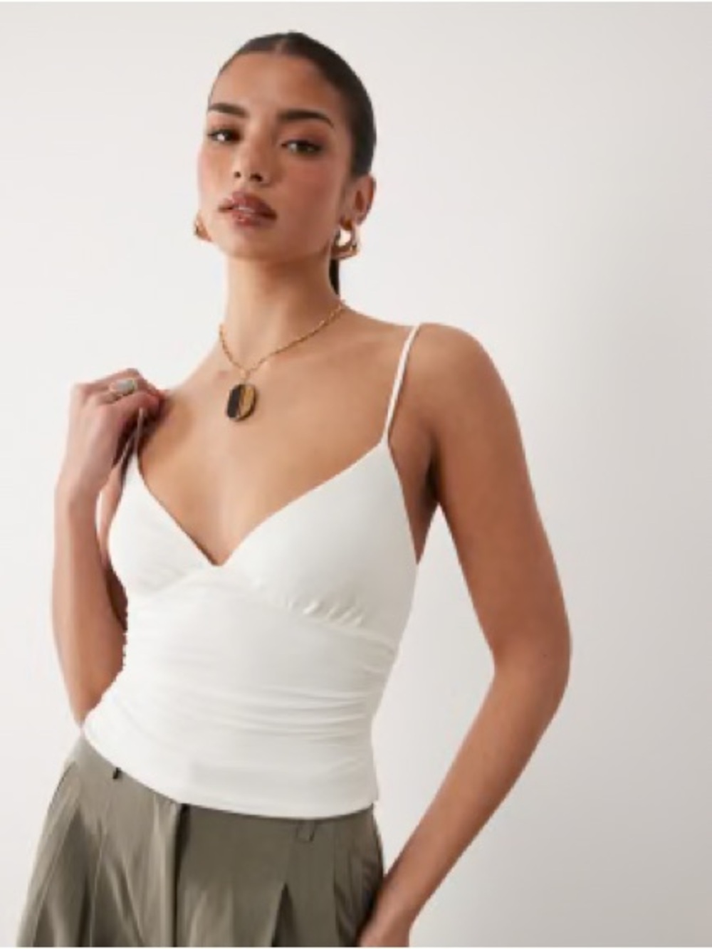FP Movement by Free People White V-Neck Cross-Back Spaghetti Strap Camisole